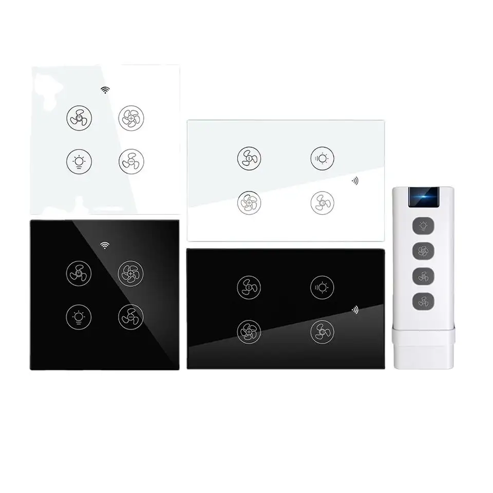 Tuya inteligente, UE, EE. UU., y RF Wifi, ventilador de control, interruptor de luz, Panel de control táctil, compatible con Alexa, Google Home