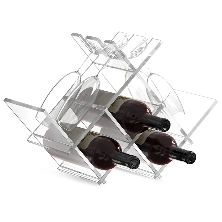 Stackable acrylic Wine Rack transparent Wine Storage countertops clear acrylic Wine Rack Holder with glass rack