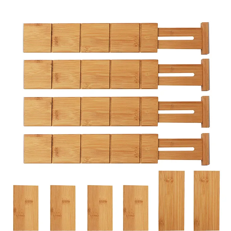 Organizador de madeira de bambu natural, ecológico, expansível, ajustável, sistema de divisor para gavetas, separador