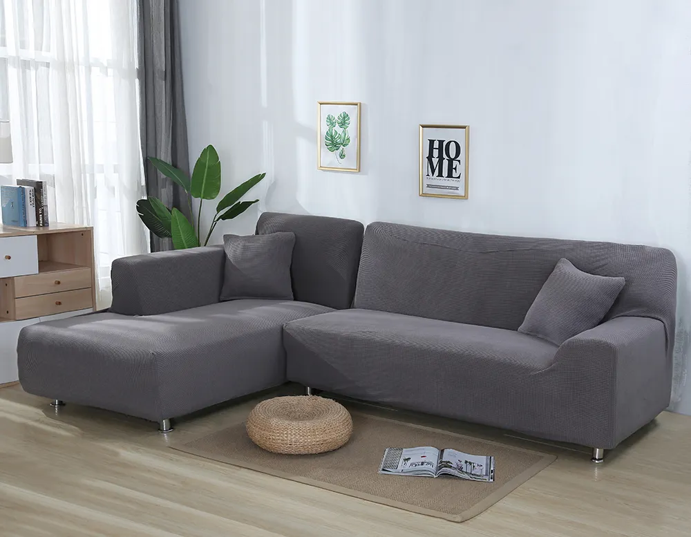 Capa de sofá de tecido jacquard, capa de sofá em forma de l com elástico, capa de sofá de malha