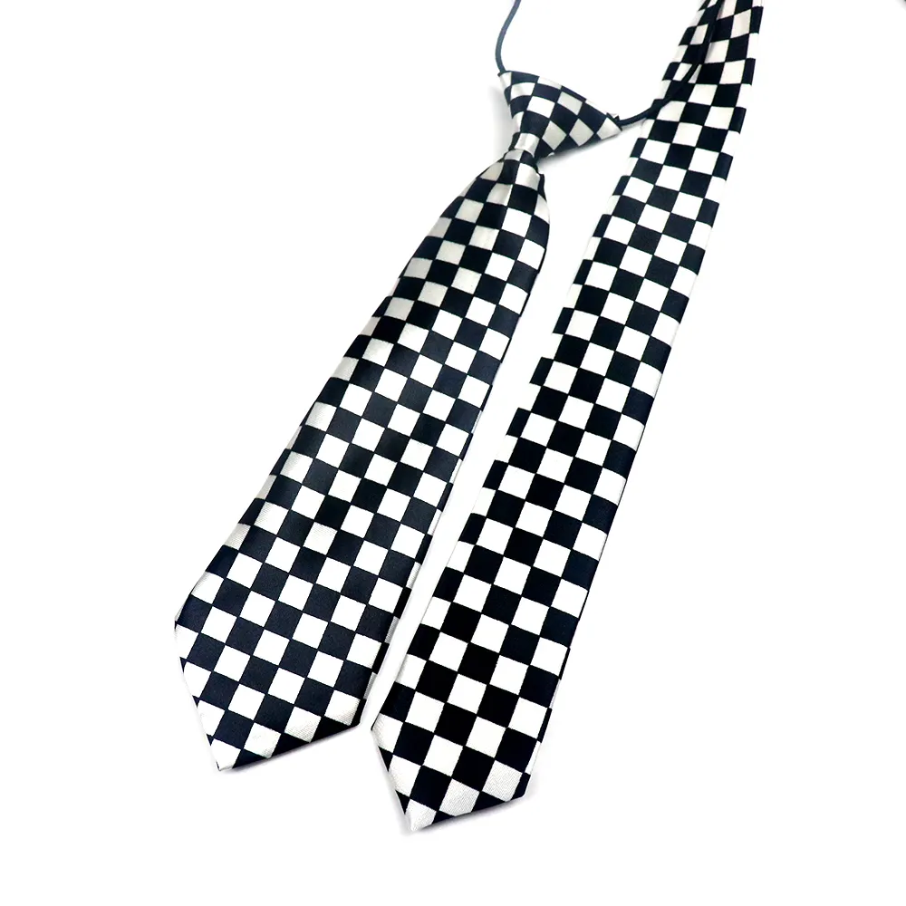 Gravata de poliéster para homens, mulheres, meninos e meninas, gravata quadriculada para casamento, uniforme formal, preto e branco, ideal para escola