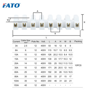 FATO Bloques de terminales de tornillo Tira U-Type 3A-150A PE 12P Bajo voltaje para cableado eléctrico y conexión Retardante de llama - Product Image 4