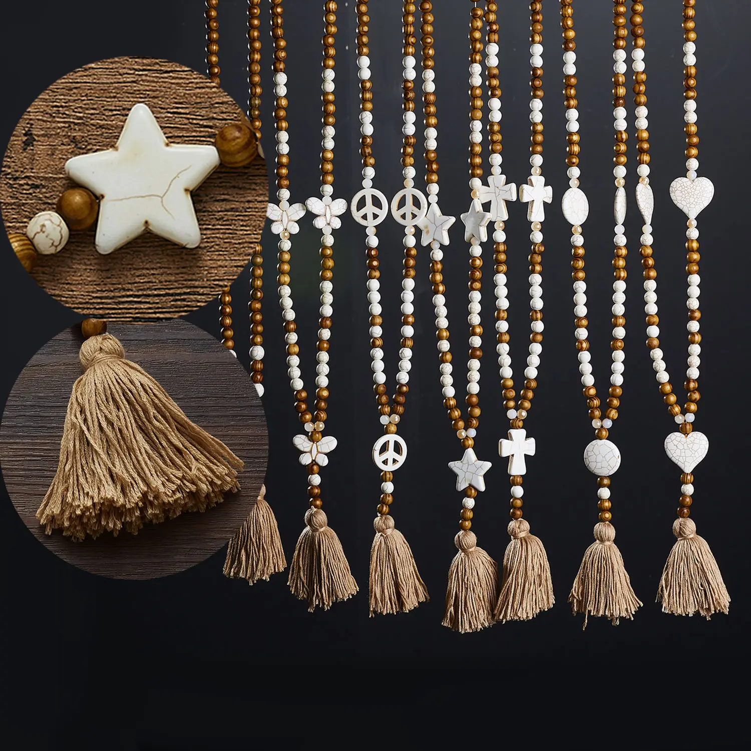 Collier Long avec perles en bois de Turquoise, Style National, offre spéciale