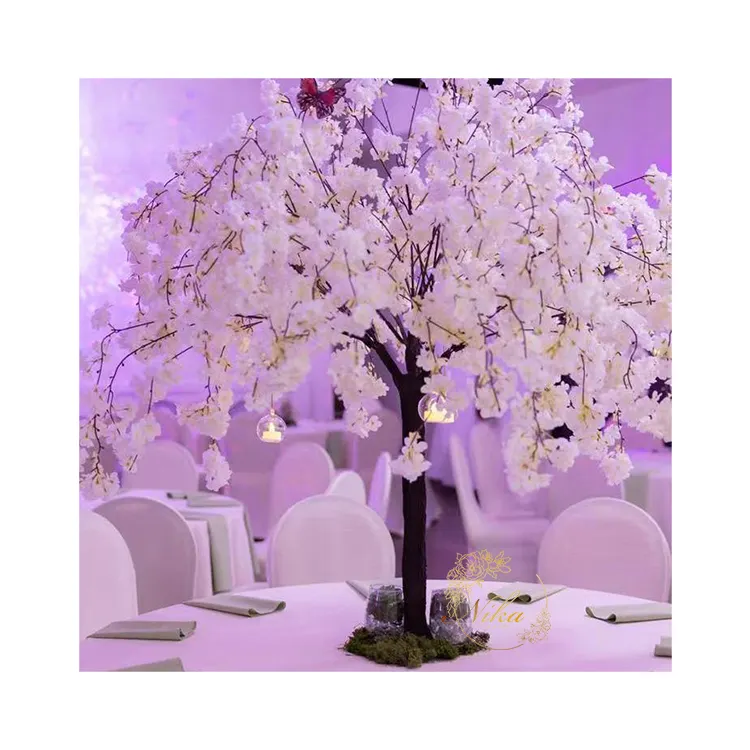 Decoración de mesa artificial de árbol de flor de cerezo Blanco japonés para mesa de recepción de boda