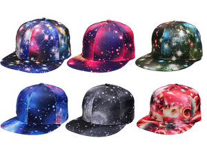 Wholesale Full Sublimation Print Starry Sky Stars galaxy Snapback Dad Hat Flat Brim Baseball <strong>Cap</strong> - Product Image 6