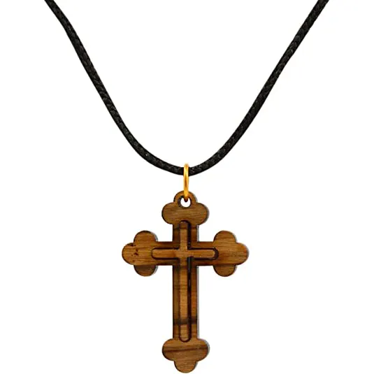Подвеска с крестом из оливкового дерева универсальная для мальчиков и девочек деревянная подвеска с крестом натуральное ожерелье