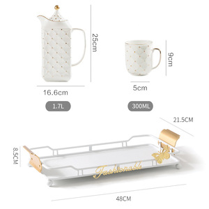 北欧金色茶具6个杯子1个茶壶1个支架1个托盘陶瓷金色咖啡杯套装带礼品盒 - Product Image 5