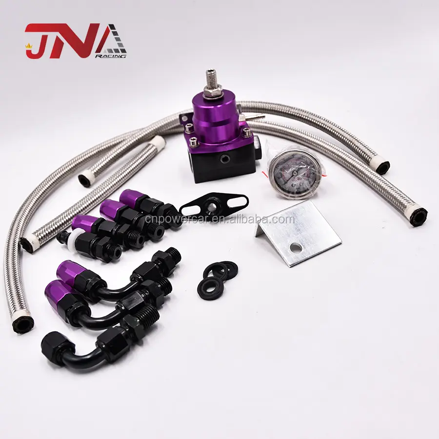 Universal Adjustable Fuel Pressure Regulator With Gauge+AN6 Fuel Line Hose+Fittings End Kit