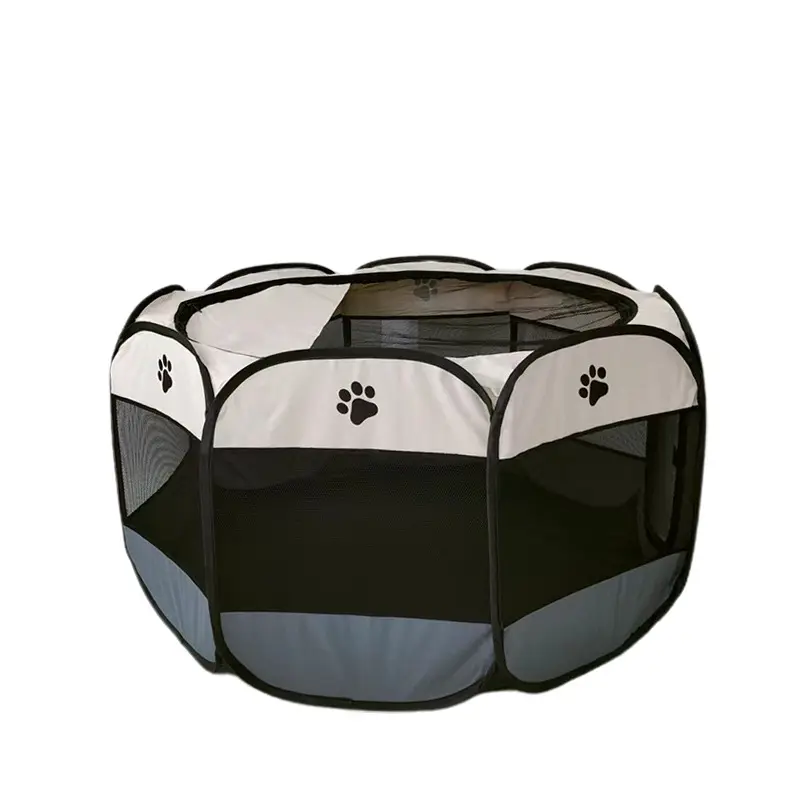Tenda hewan peliharaan ruang pengiriman kucing kain Oxford lipat, kandang anjing rumah kucing pagar hewan peliharaan oktagonal dalam ruangan
