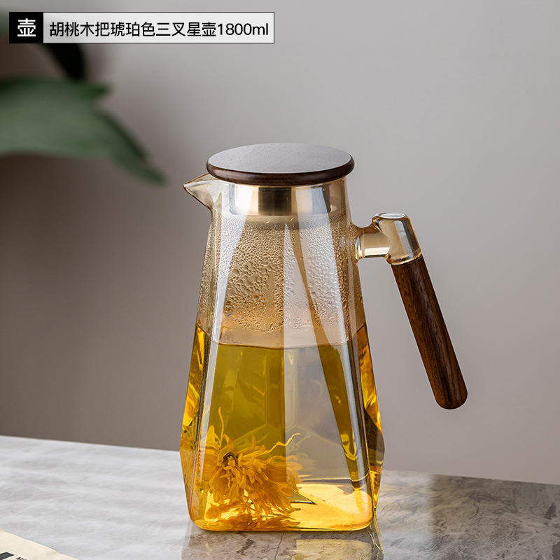 Mango de madera de nogal, tetera tridente color ámbar - 1800ml