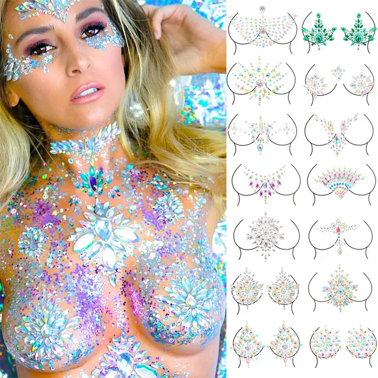 Vrouwen Borst Stickers Party Steentjes Tijdelijke Borst Tattoo Kristallen Nail Art Decor Clubwear Festival Lichaam Sieraden Decoratie