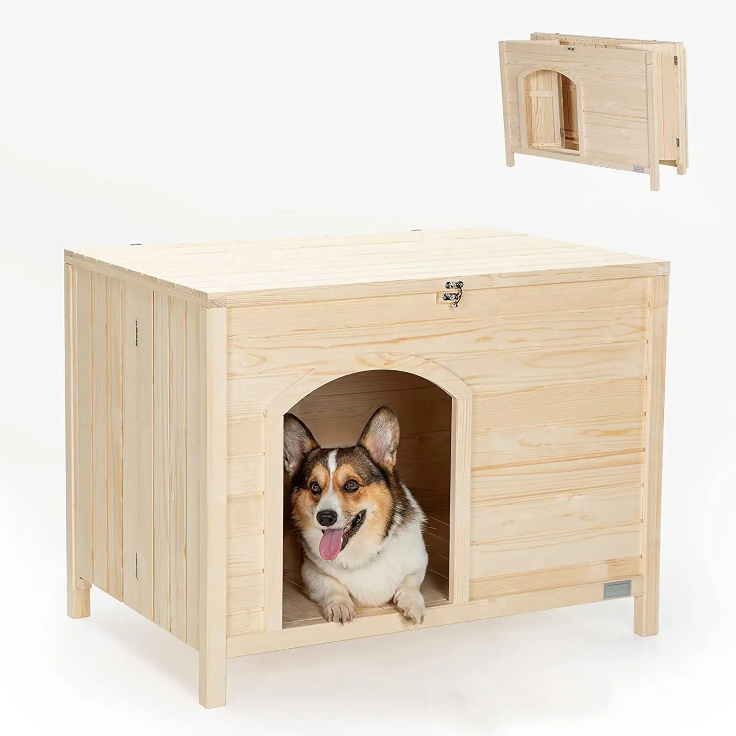 ריהוט כלב עץ מלא חיצוני עם דלת, אין הרכבה נייד foldable כלב כלוב עם כיסוי נשלף