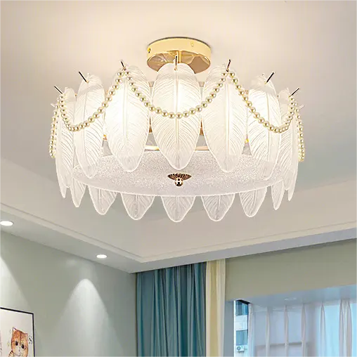 Light luxury French bedroom living room pendant lamp pearl children's room glass ceiling chandelier