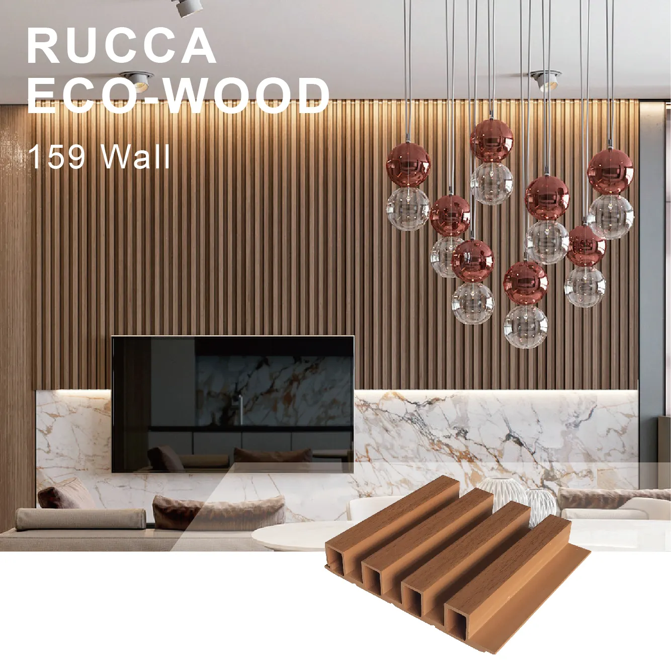 WPC art decor wooden wall panel lightweight exterior interior fireproof decorative 159*28mm wall siding panel