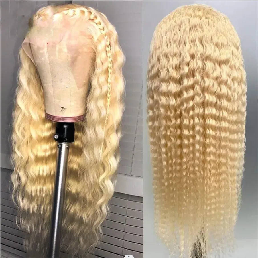 613 Blonde Hd Lace Front Pruik Lace Frontale Human Hair Pruik 613 Full Lace Pruik Transparant Raw Virgin Deep Wave 13X4 Curly 30 Inch