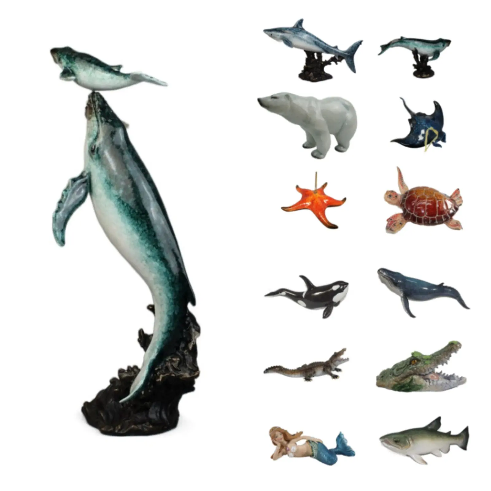 Fabbrica all'ingrosso personalizzato scultura in resina Killer balene delfini tartarughe guarnizioni sirena animali marini statua