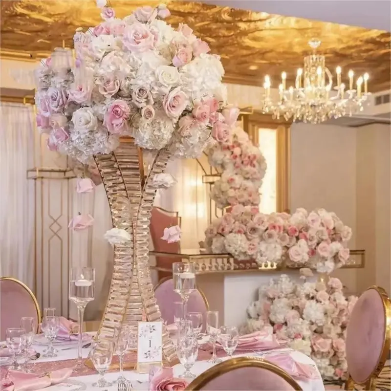 새로운 80CM 높이 크리스탈 웨딩 꽃 꽃병 결혼식 중심 테이블 장식