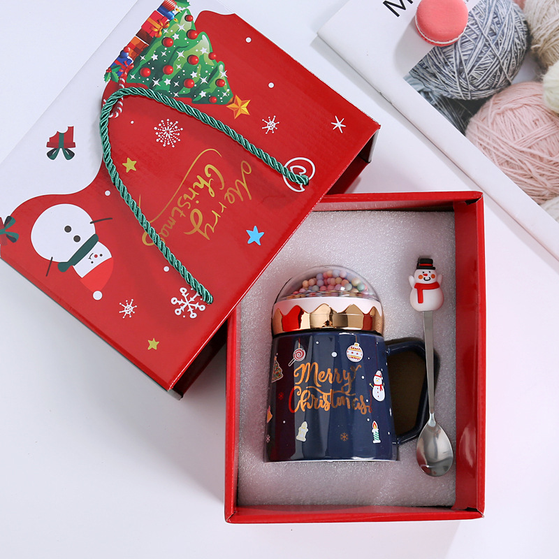 Christmas viewing Cup-blue-cover and spoon-gift box