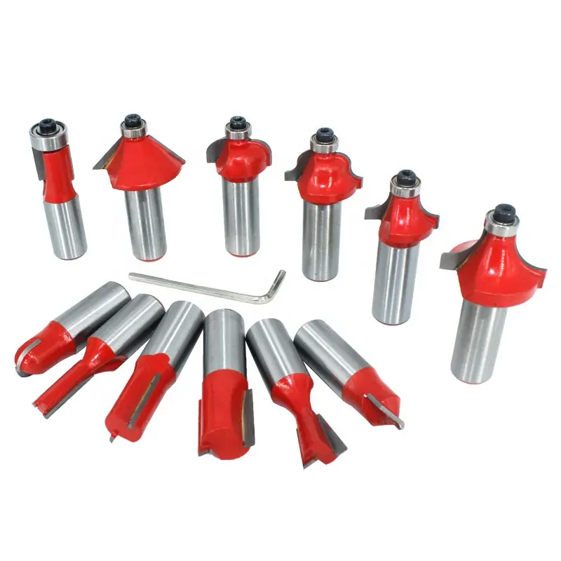 12pcs 8mm Router Bit Set Trimming Straight Milling Cutter Wood Bits Tungsten Carbide Cutting Woodworking Trimming