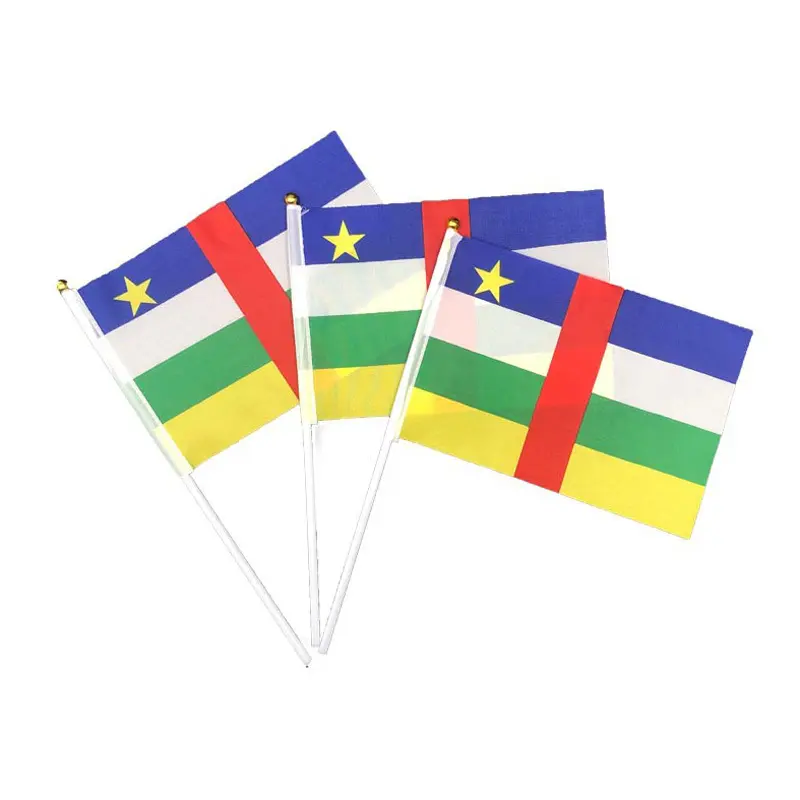 Banderas de mesa de poliéster de 14x21CM, Bandera de África Central, Bandera de mano con poste, país volador, república africana, Envío Gratis