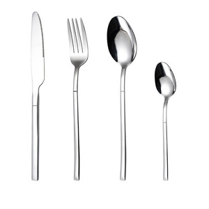 热卖银不锈钢餐具刀叉勺套装4pcs方形手柄金色餐具 - Product Image 5
