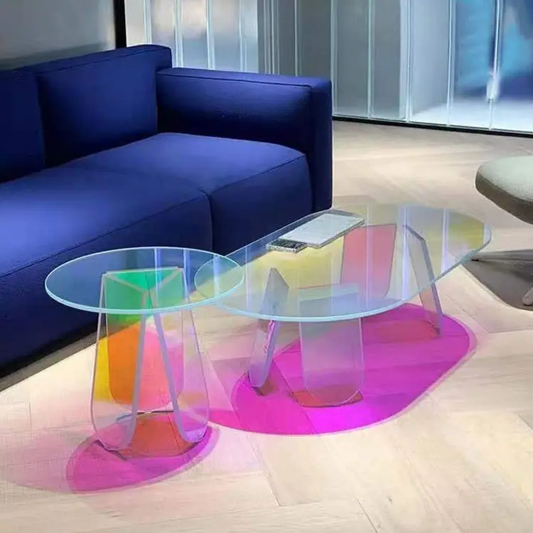 Table ronde en acrylique personnalisée en usine nouvelle table basse de luxe lumineuse dans un espace doux table à thé