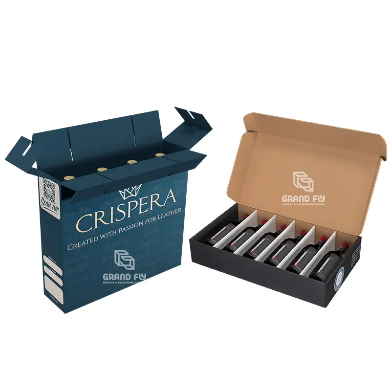 Botella de vino personalizada Cajas de almacenamiento de embalaje de cerveza Caja de regalo de bebidas de vino Cartón 6 Cartón de cerveza de vino Caja de embalaje Carpetas CMYK