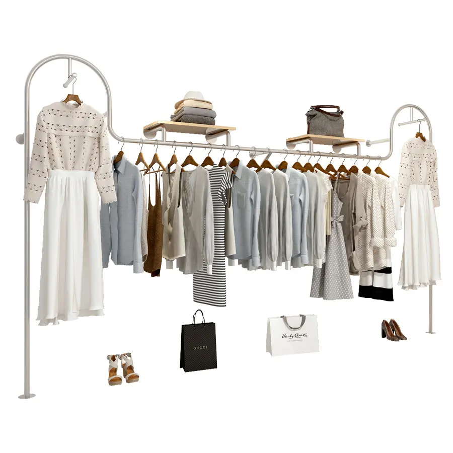 Design di mobili Boutique personalizzati supporto per abbigliamento in metallo espositore per indumenti da appendere commerciale negozio di interni per donna