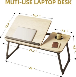 Shaohua-Mesa de cama portátil multifuncional con altura ajustable para ahorro de espacio, con portavasos, escritorio de aprendizaje plegable - Product Image 2