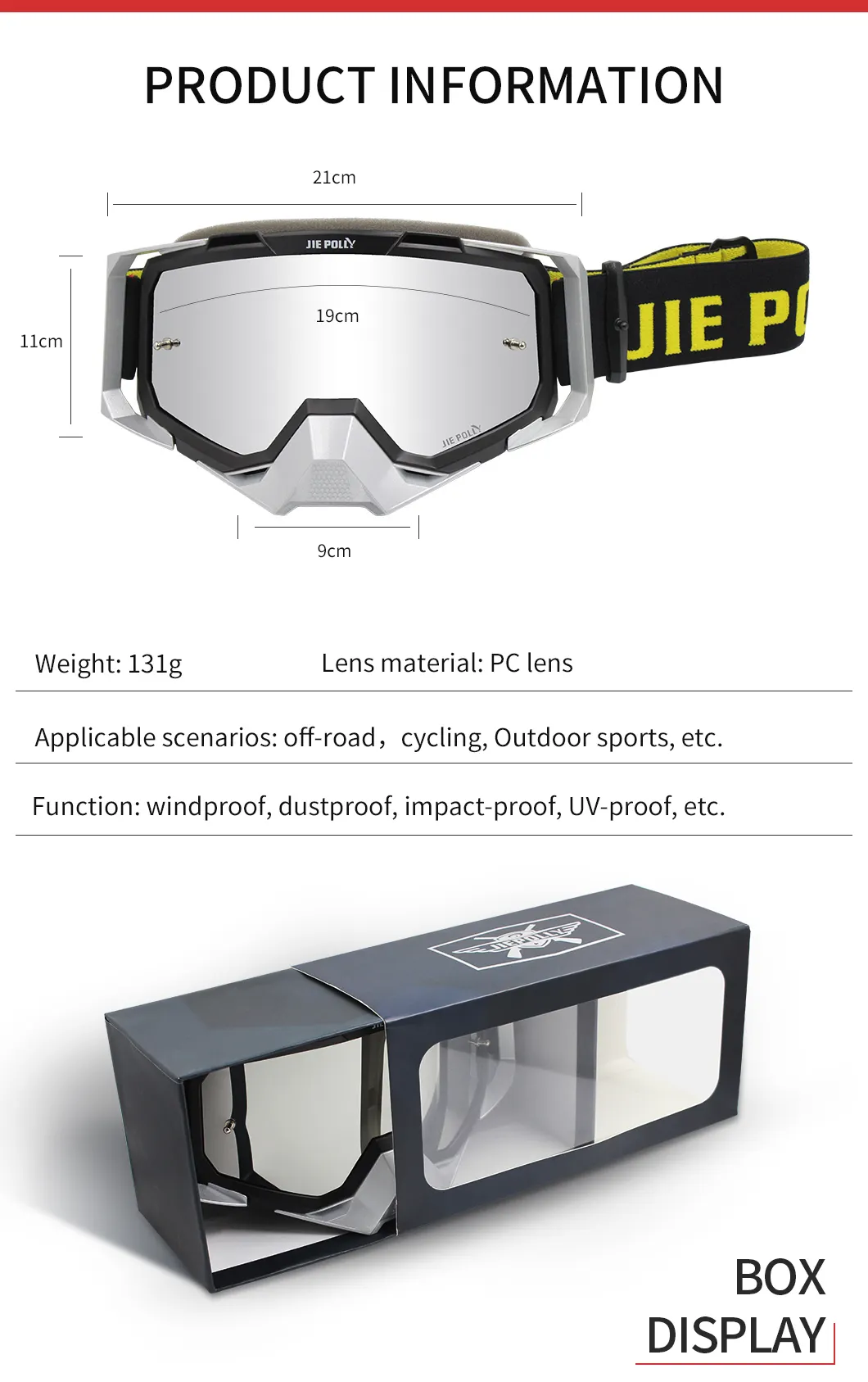 Usine Moto Lunettes Lunettes Moto UV400 MX Offroad Motocross Lunettes Sports de plein air Dirt Bike Racing Lunettes Lunettes