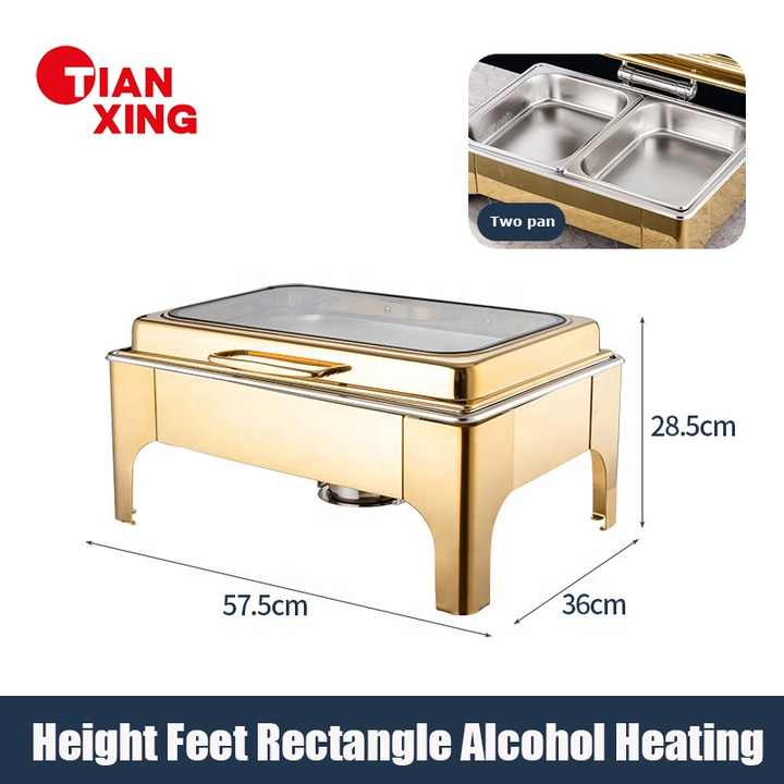 Tianxing Low MOQ Catering Equipment 9L Arabic Buffet Food Warmers Chafing Dishes Chaffers Chafing Dish Buffet in Gold