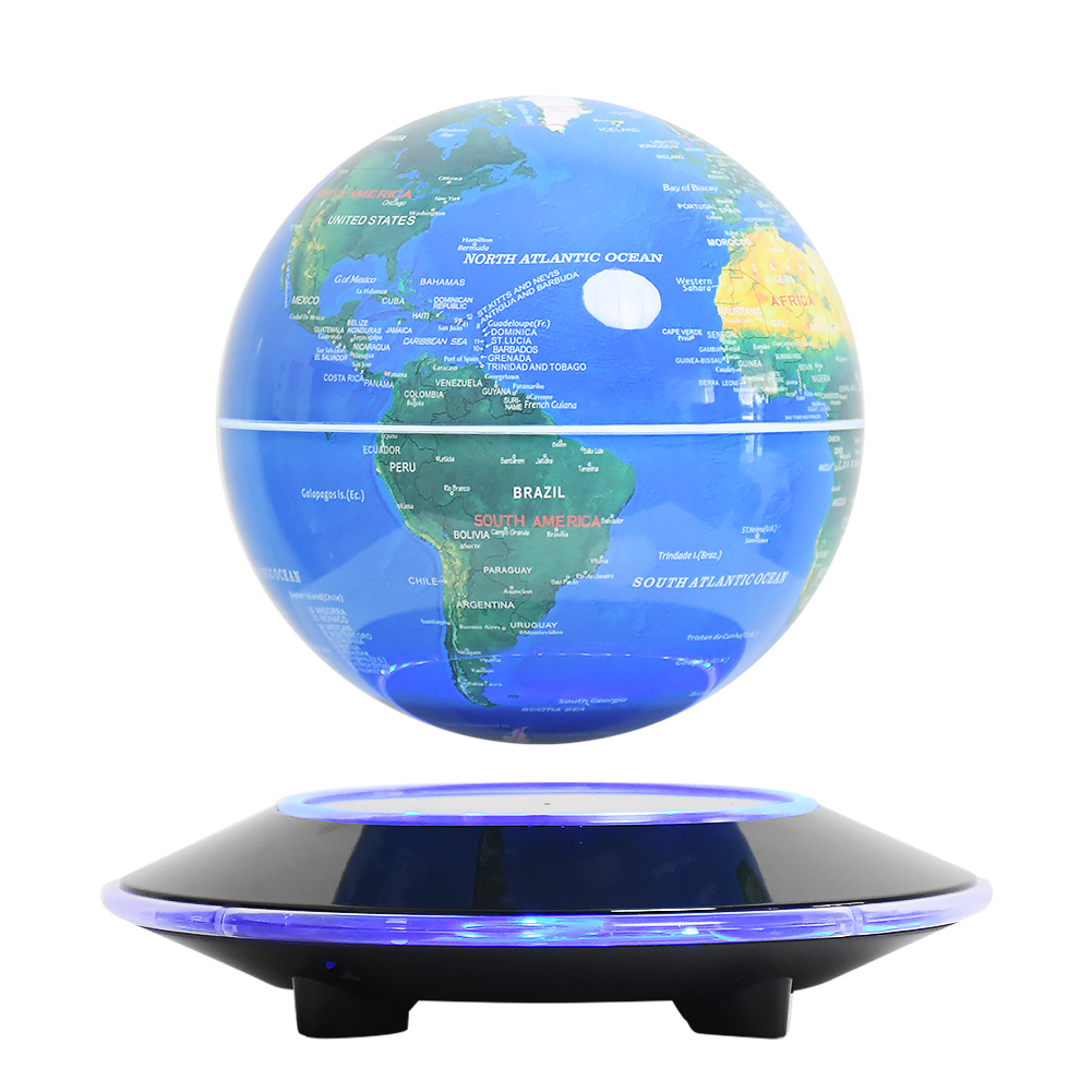 Base noire - Éclairage blanc - Globe bleu foncé