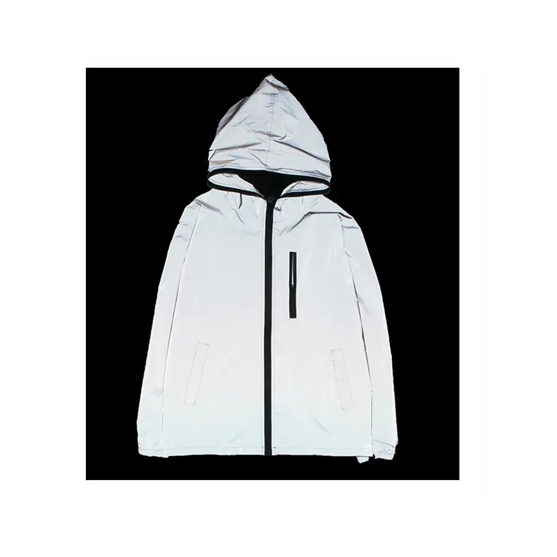 ファッション薄型高視認性ハイ可視グレー反射防風屋外安全スポーツウェアナイトクラブヒップホップコートジャケット
