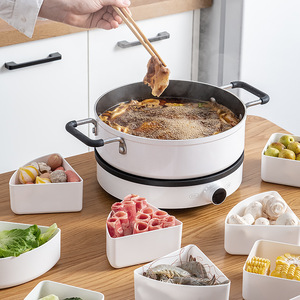 Contenedor organizador de almacenamiento de alimentos con tapa Bandeja de servicio dividida con 4 o 5 cajas extraíbles Contenedores Organizadores de refrigerador apilables - Product Image 6