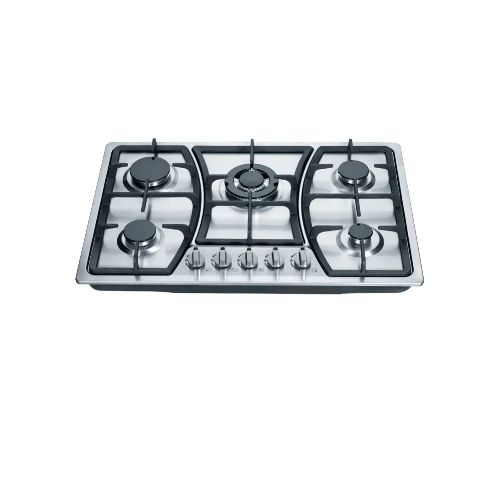 Offre Spéciale OEM logo portable propane léger et portable GPL cuisinière à gaz 201 acier inoxydable 5 brûleurs intégré dans le bouton en alliage de plaque à gaz