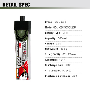 CODDAR RC LiPo Battery 1S 550MAH 3.7V 120C Hard Case A30 FPV Mini DroneHappy Model Mobula6 <strong>Mobula7</strong> Snapper GEPRC Cinewhoop - Product Image 4
