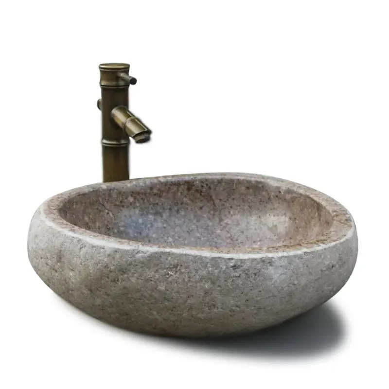 Pátio Rural ao ar livre Decoração Natural Pebble Wash Basin Lavatório do granito