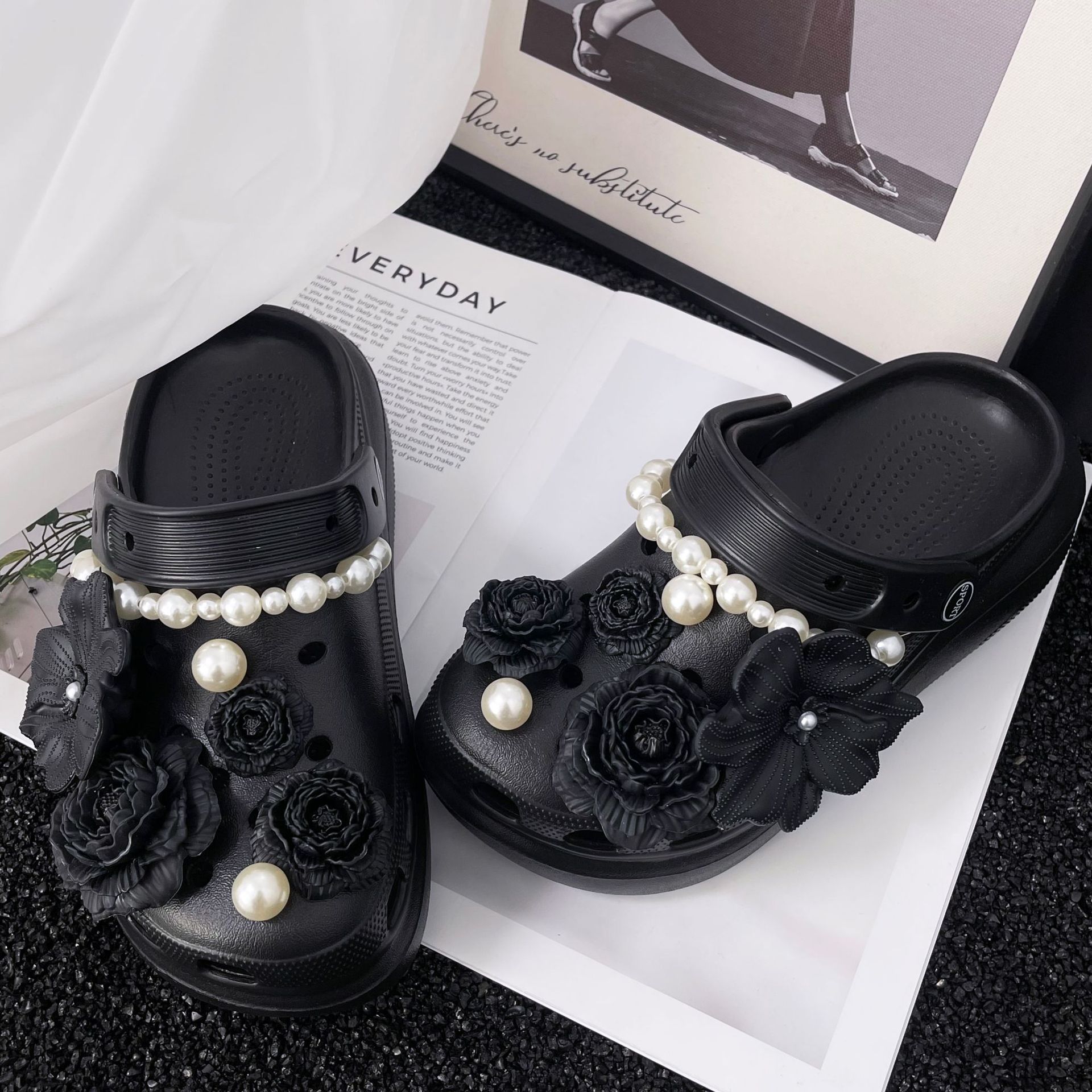 Bouquet-Noir + Perle + Chaîne 14pcs sans chaussures