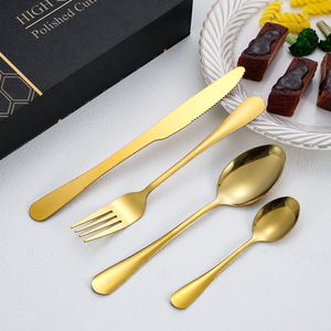 Bán buôn 4 cái thép không gỉ vàng dao kéo nhà hàng Flatware bữa ăn tối thìa dĩa dao gương đánh bóng kim loại cho quà tặng - Product Image 6