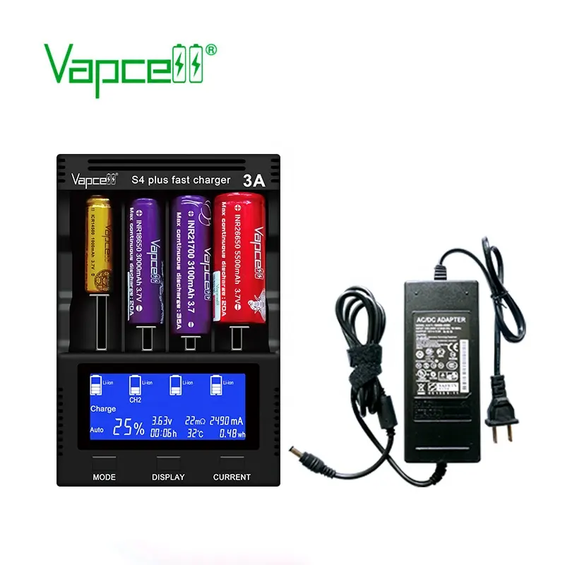 Super Cepat Charger Universal Vapcell S4 PLUS Charger 4 Slot Pk 18650 Charger