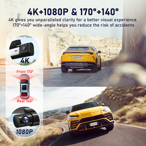 ADINKAM WiFi双摄像头4k前后摄像头2镜头1080P行车记录仪车载DVR记录仪仪表盘摄像头自动夜视