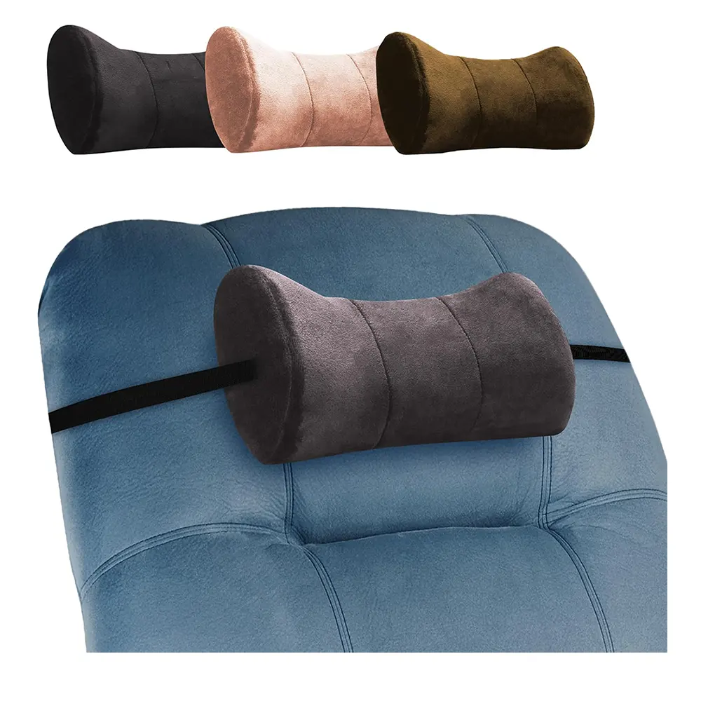 Oreiller d'appui-tête de voyage de luxe en velours à mémoire de forme de qualité clinique pour chaises de voiture inclinable 10.5 pouces oreiller de soutien du cou confortable