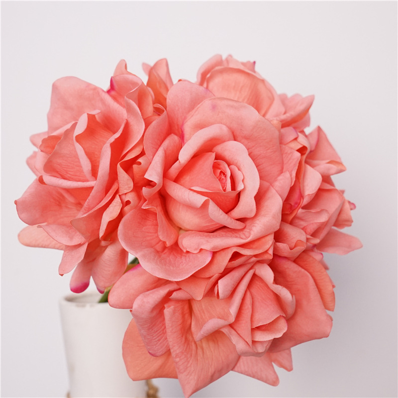 Bouquet tattile di rose a 5 teste - arancione e rosa