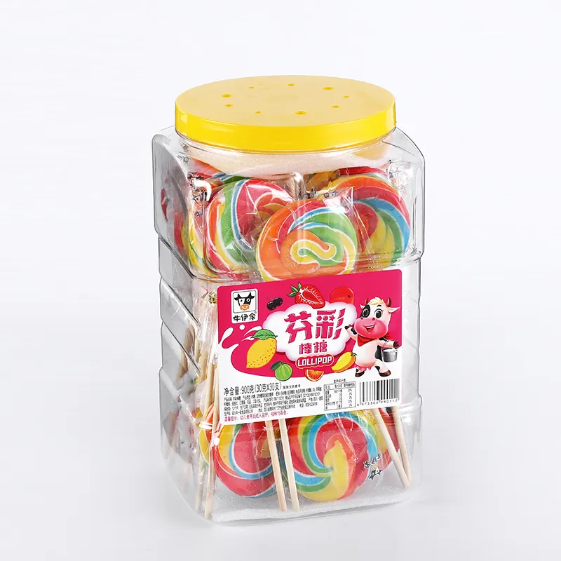 Lollipop stellt mehrfarbige runde Bonbons her und wirbelt süße Lutscher