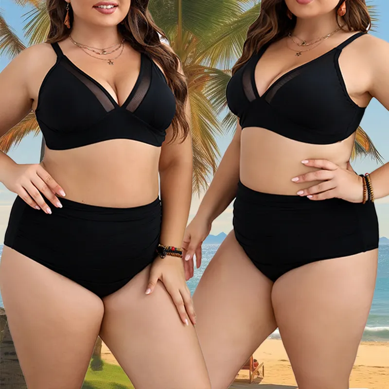 Wholesale Tummy Control Swimsuits for Women High Waisted Plus Size Bikini Sets High Cut Sexy Cheeky Two Piece Bathing Suits