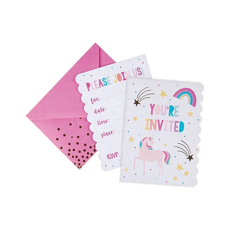 Fournitures de fête de licorne mignonnes cartes de papier décalées cartes postales cartes d'invitation d'anniversaire pour enfant fille