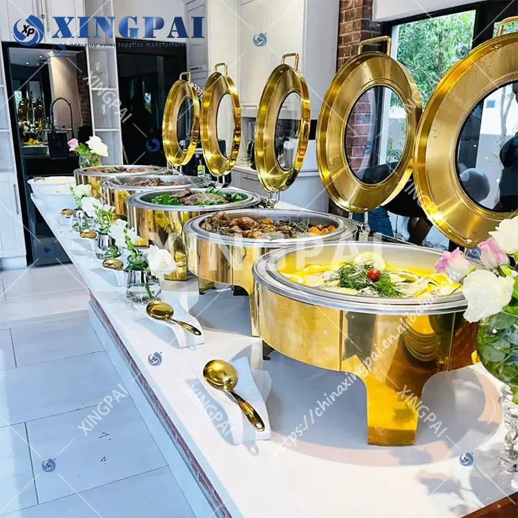 XINGPAI restaurant hotel fornisce piatti da chaffing buffet in acciaio inossidabile dubai royal gold scaldare piatti per la ristorazione