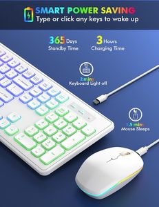 Combo de teclado y ratón inalámbrico retroiluminado RGB recargable con conectividad de 2,4 GHz y modo de suspensión para el hogar y la Oficina - Product Image 2