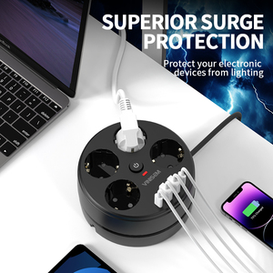 Placa de enchufe de extensión USB multifunción estándar europeo toma de corriente de cable retráctil de 4 salidas con enchufe USB y tipo C - Product Image 3