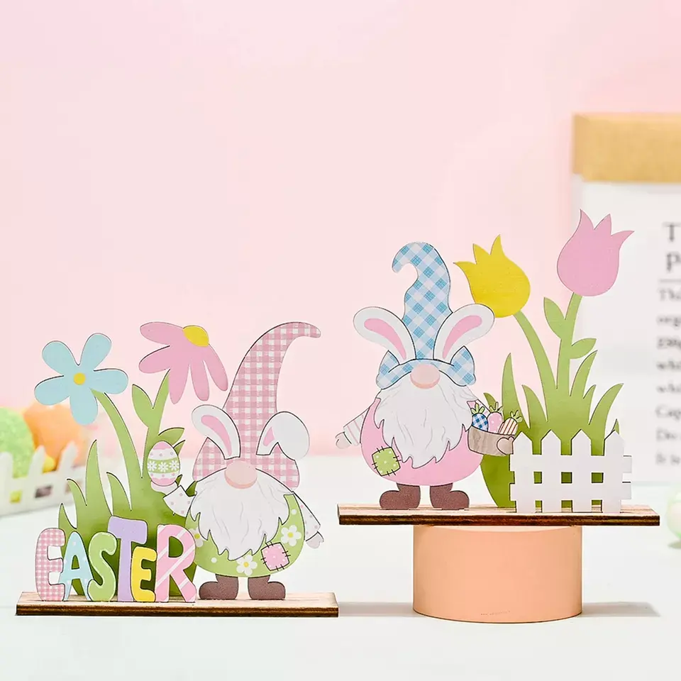 2023 Spring New Wooden Easter Ornaments For Easter Table Ornaments Happy Easter Wood Table Ornaments